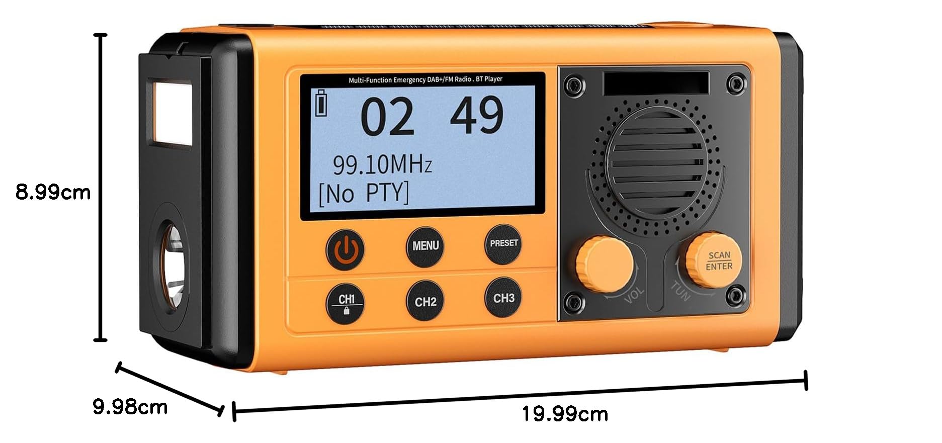Domary Radio d'urgence de Manivelle à Main Solaire Portable Dab + / FM BT 5.0 Haut-Parleur 10000mAh Banque d'alimentation LED Lampe de Poche SOS Alarme IPX6 Imperméable avec Charge (Jaune)