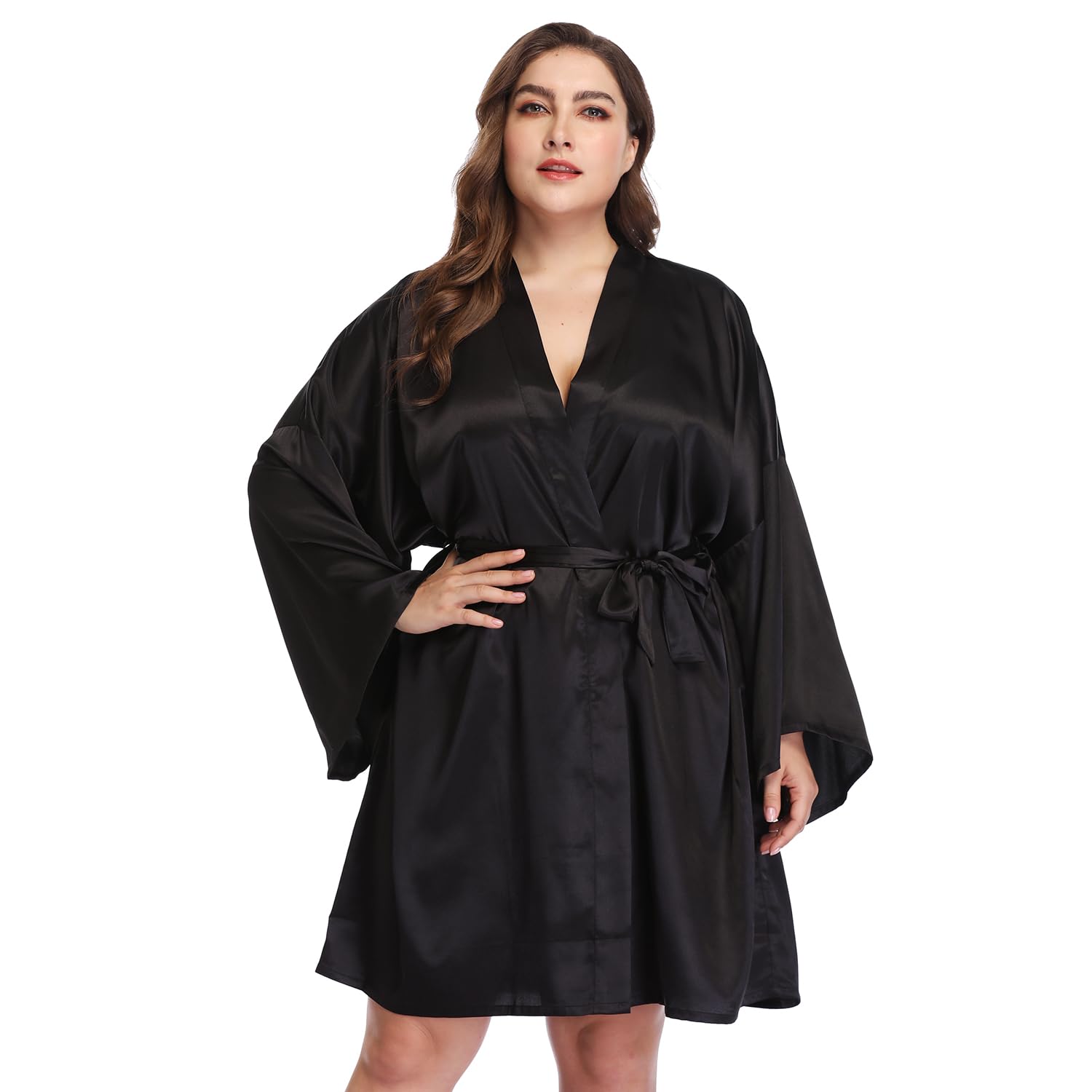 Womens Plus Size Long Robes Satin Silky Bathrobes Lightweight Kimono Cover Up Sleepwear Bridesmaid Party