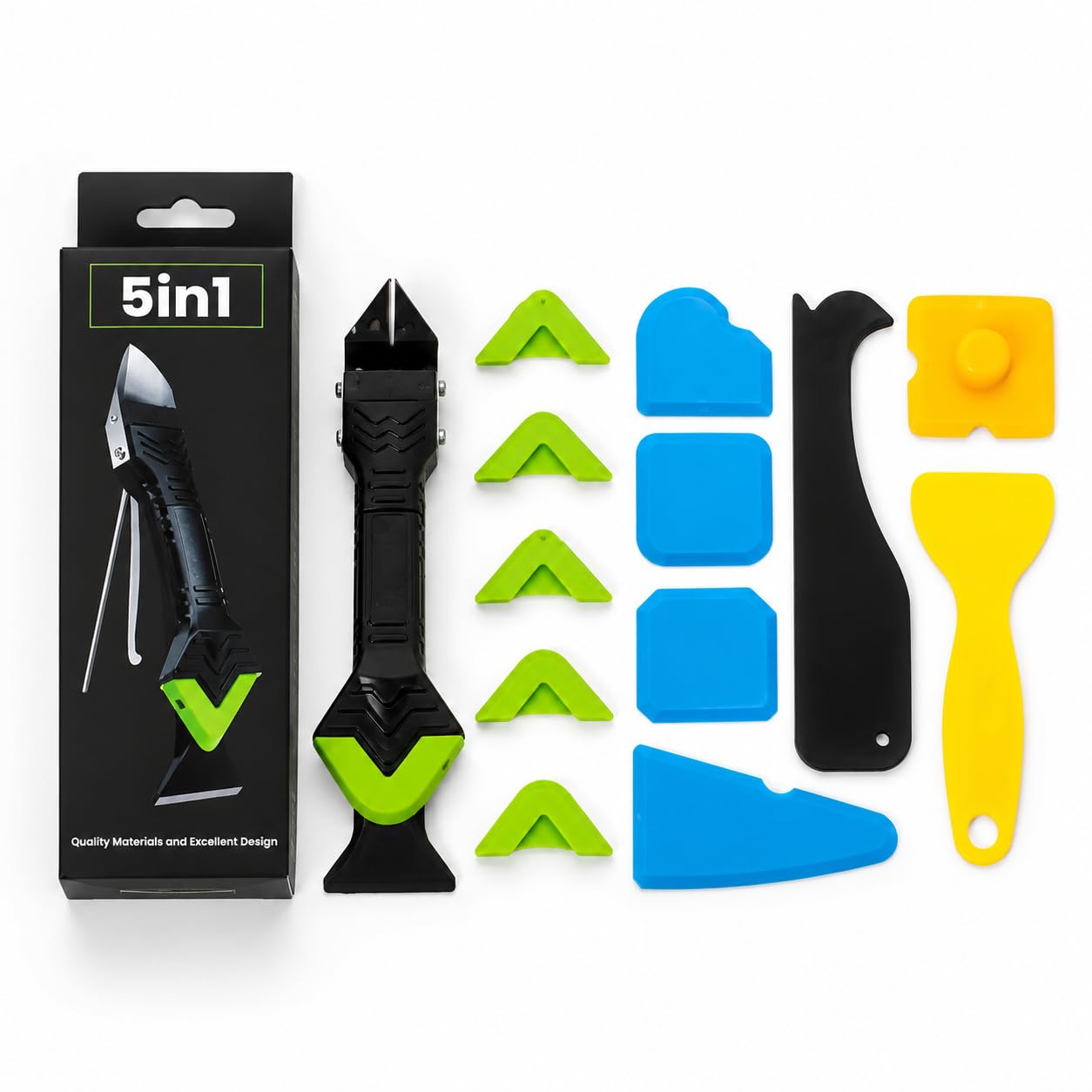 5 in 1 Silicone Caulking Tool Kit Sealant Remover Grout Smoothing Scraper | 6 Reusable Silicone Pads, Adhesive Residue Scraper,4 Sealant Finishing Tool for Kitchen, Bathroom, Sink & Tile Joints