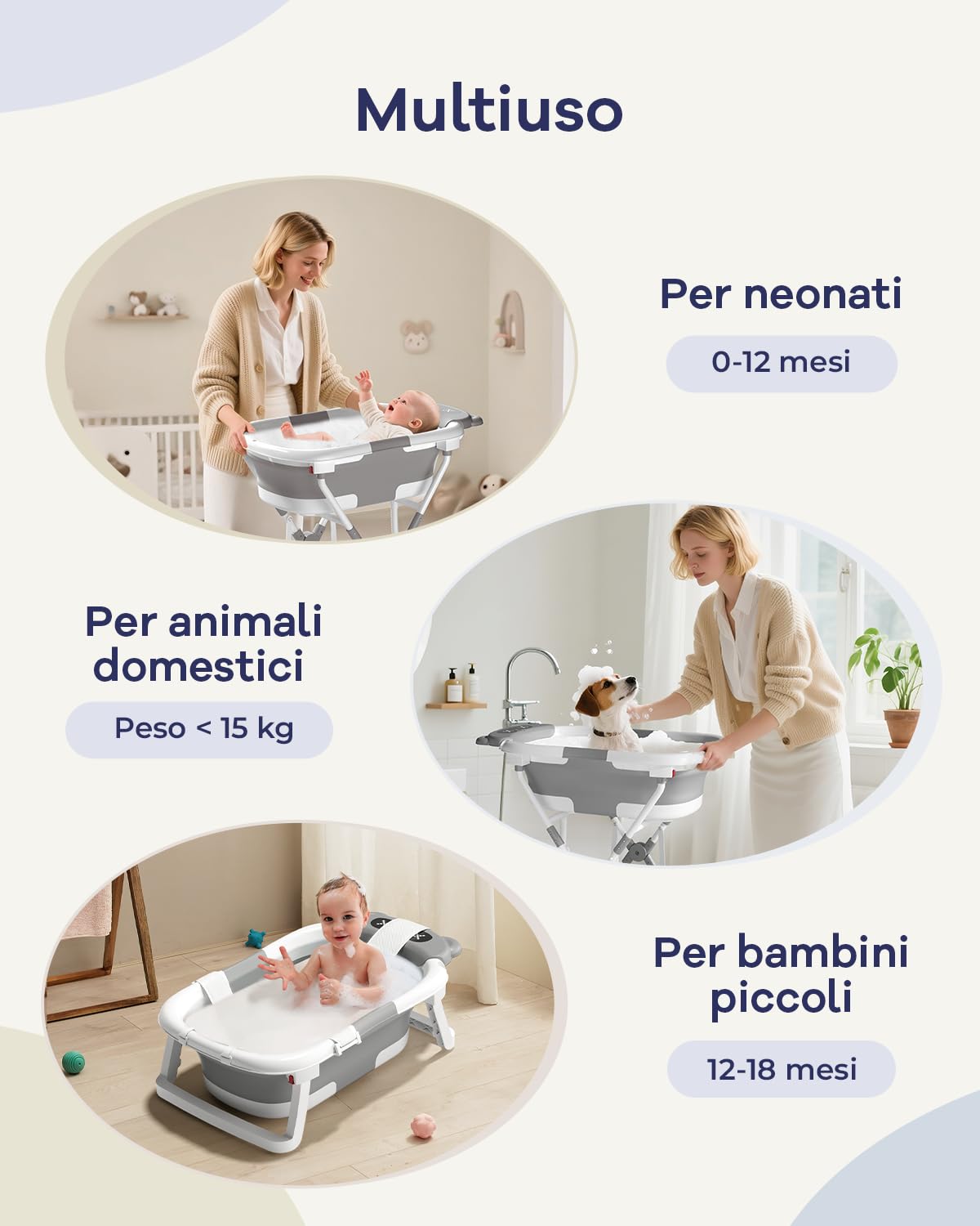 COOSEYA 2 in 1 Vasca da Bagno per Neonati con Supporto, Vasca Pieghevole per Neonati e Rete di Supporto, Adatta da 0 a 18 Mesi, Compatta e Facile da Trasportare, Grigio