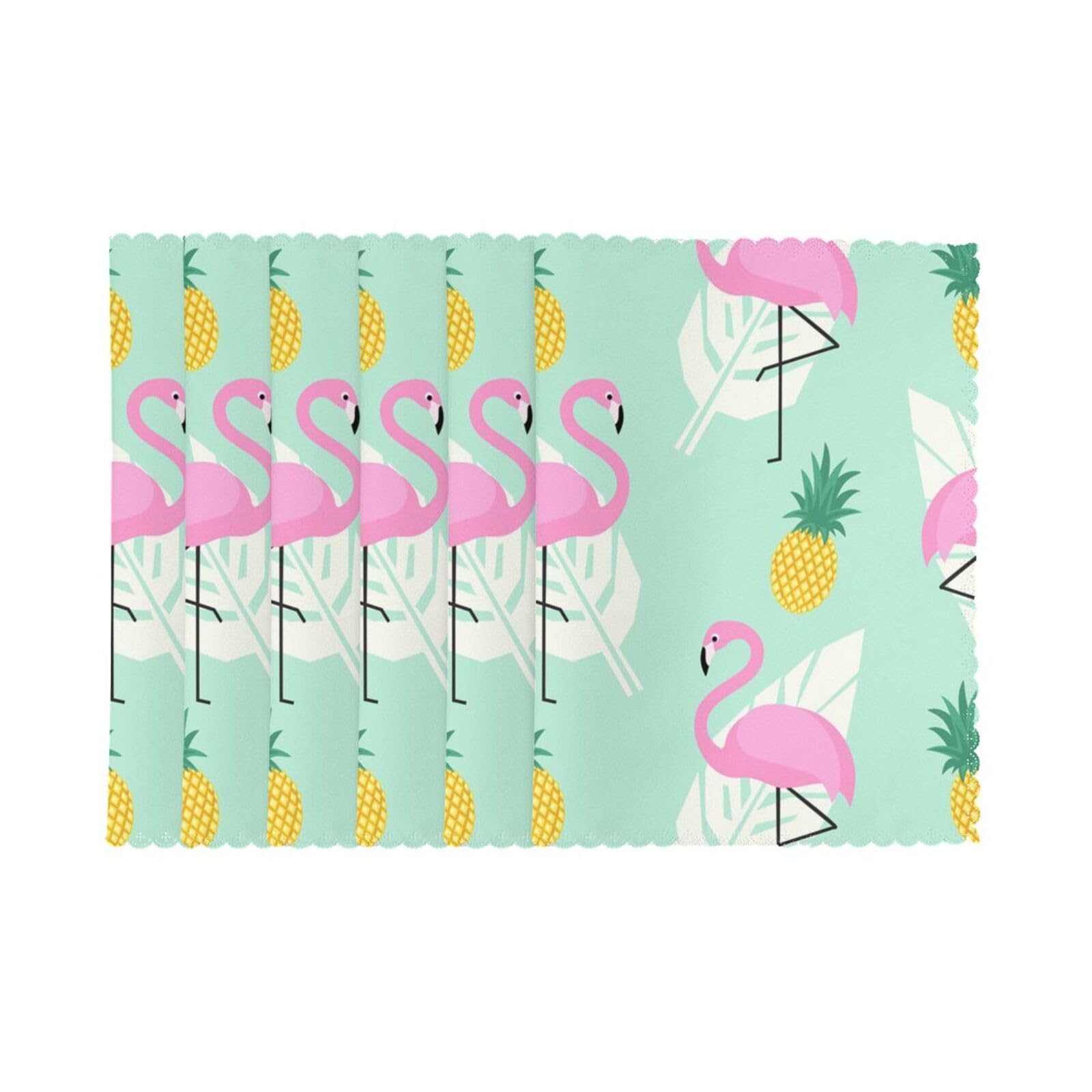 6 PCS Heat Resistant Placemat 45x30 CM, pink flamingo pineapples Printed Non-Slip Place Mats for Kitchen Dining Table Indoor Outdoor