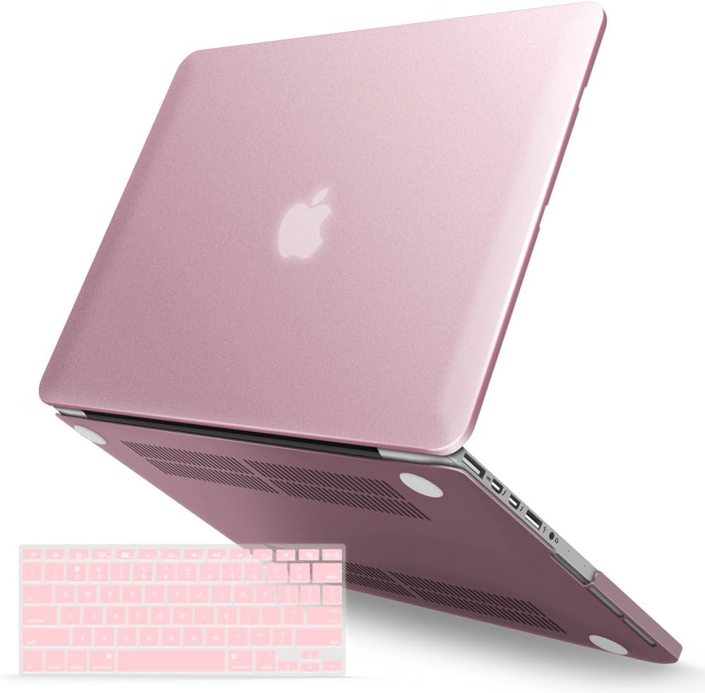 IBENZER Compatible with MacBook Pro 15 Inch Case 2012-2015, Soft Touch Hard Case Shell Cover with Keyboard Cover for Apple MacBook Pro 15 with Retina Display A1398, Rose Gold, R15MPK+1A