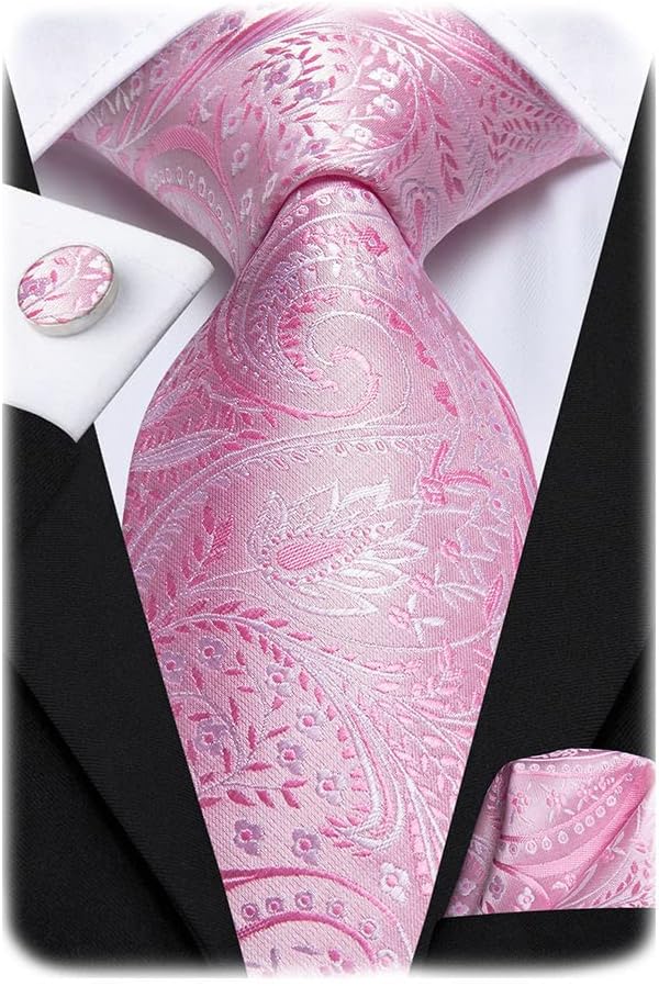 Hi-Tie Paisley Floral Ties Set for Men Silk Mens Stripes Necktie Pocket Square Cufflinks Set Formal Business