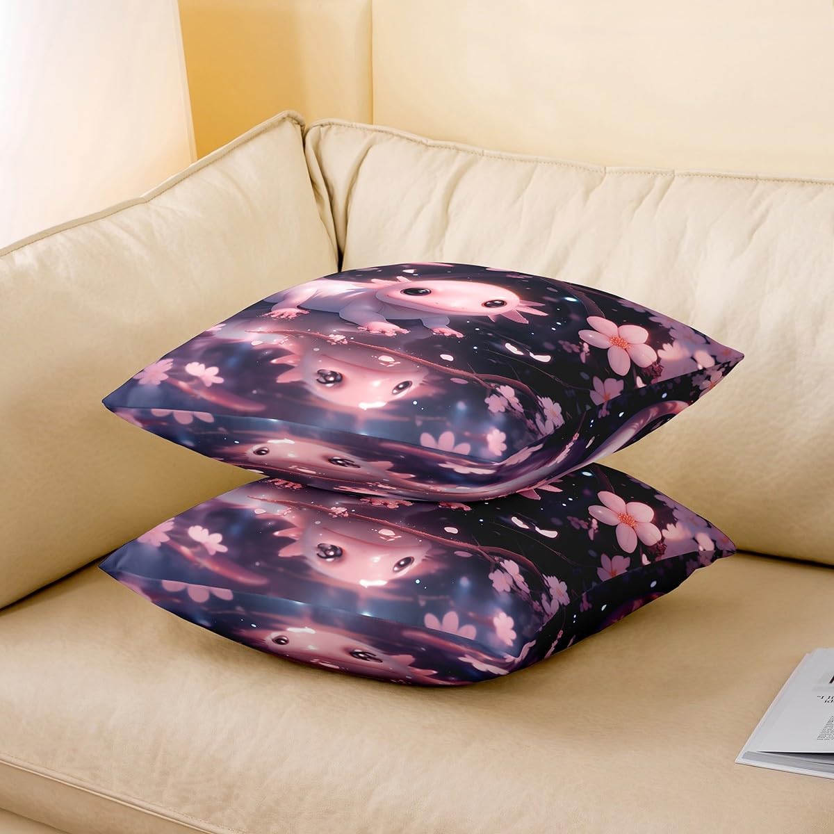 Manfei Cartoon Salamander Pillow Cover 1 Pack Flower Plant Pillow Cover for Couch Sofa Bed Ocean Wildlife Outdoor Pillow Cover for Living Room Decor 20"x20" image 3