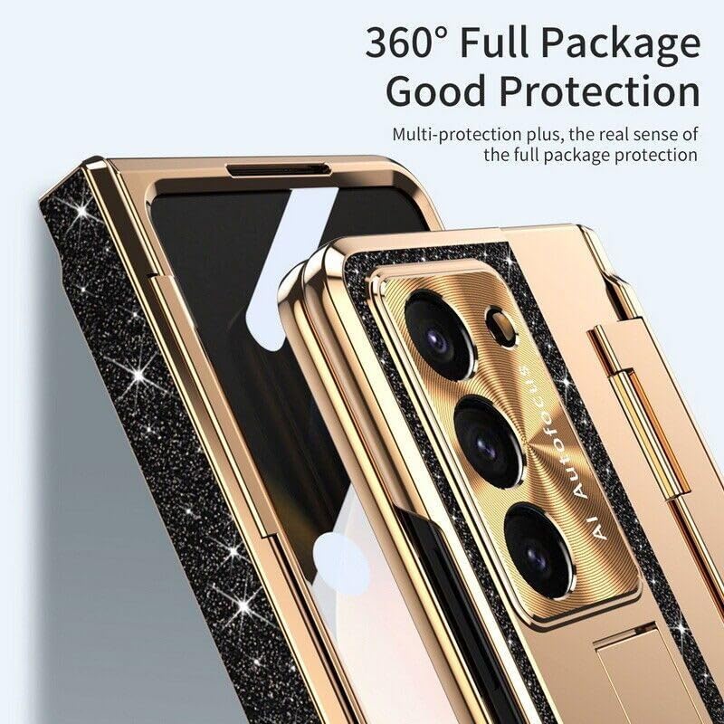 Coque Galaxy Z Fold 7 luxe bleu pailleté en cuir et métal robuste - 6