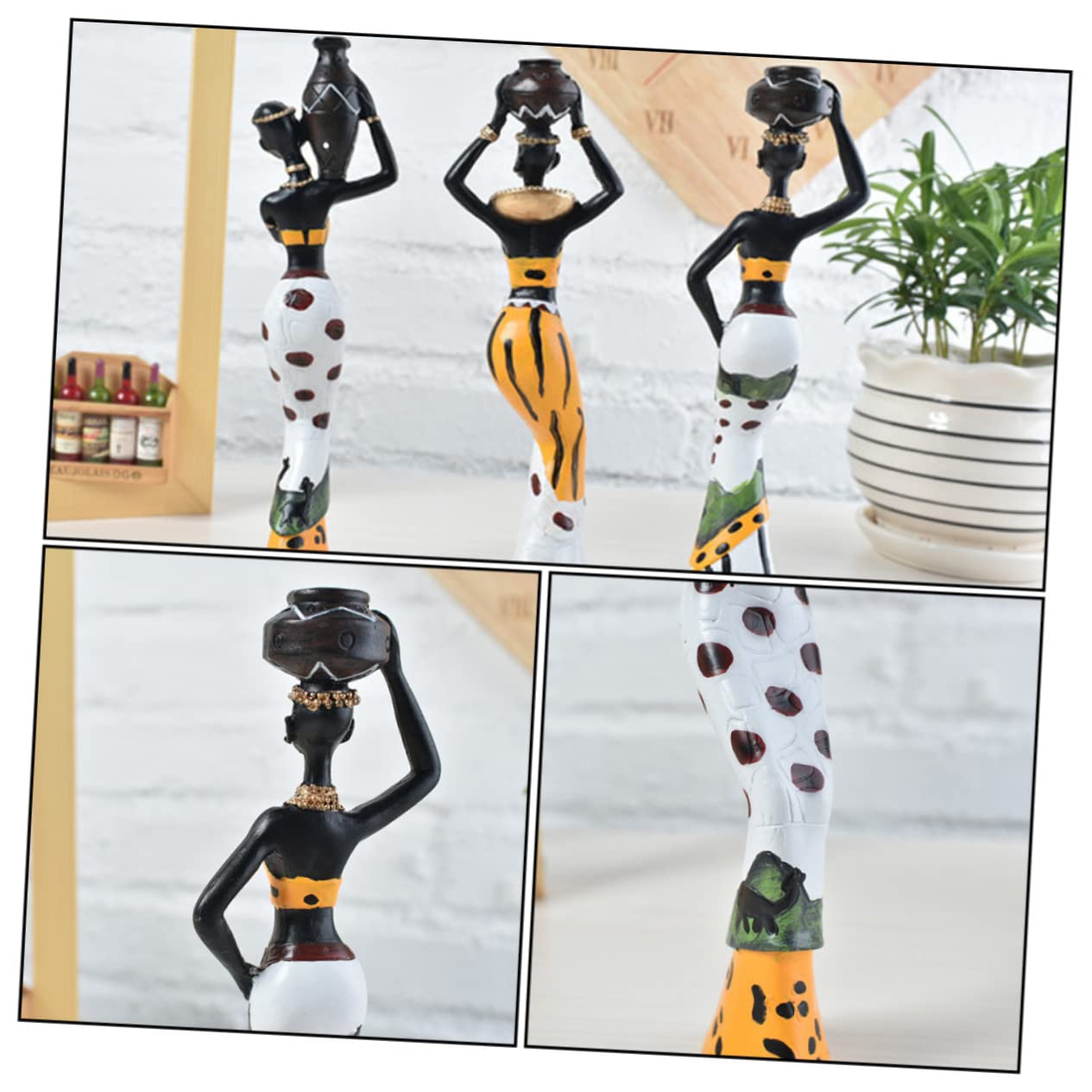 Figuras De Dama Africana De Resina 3 Unidades Color Amarillo, Esculturas Decorativas para Oficina y Sala, Artesanía Artesanal Elegante para Hogar y Regalos