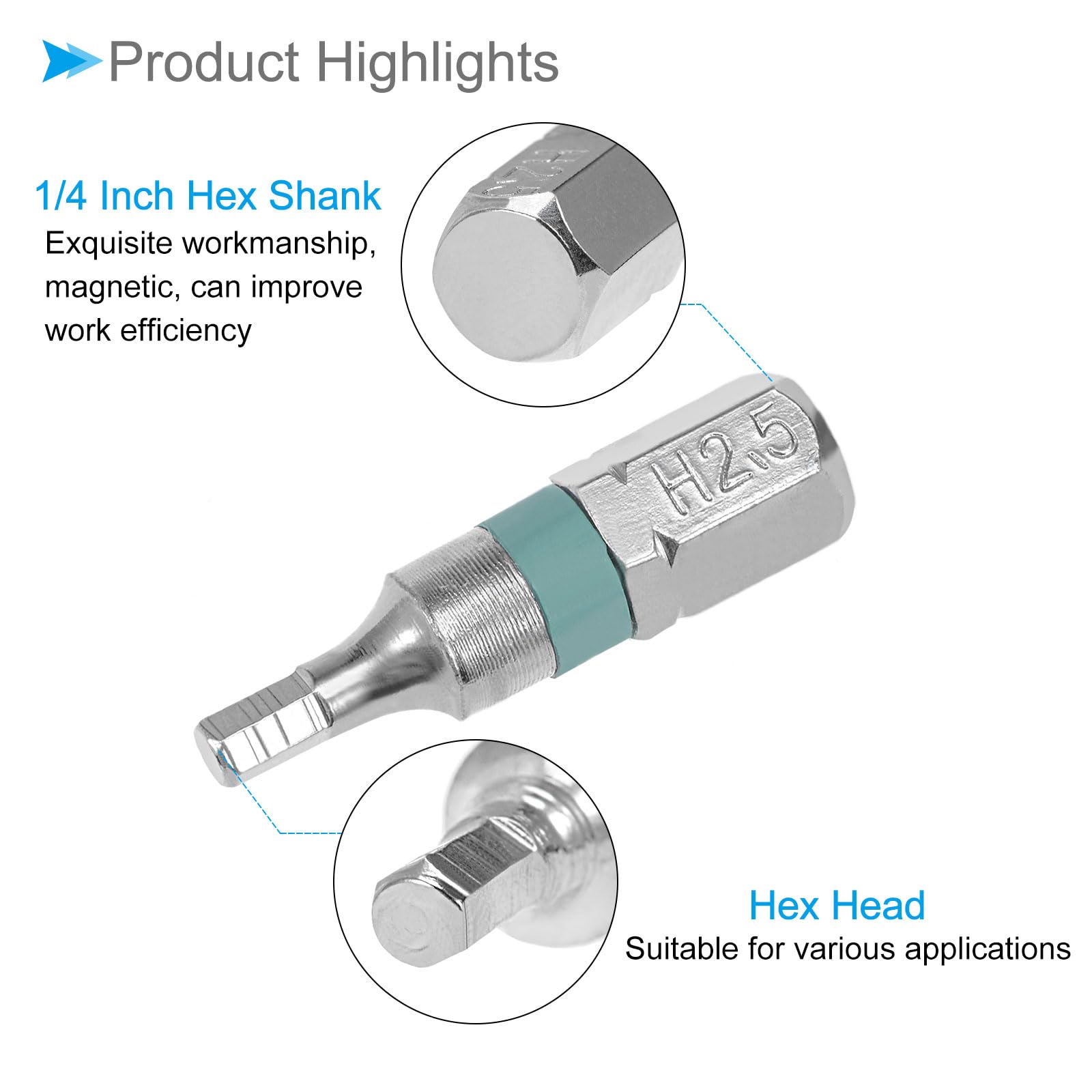 CoCud Hex Screwdriver Bits, 25mm Length 1/4" Hex Shank H2.5, S2 Steel Hexagon Head Screwdriver Bit - Image 4