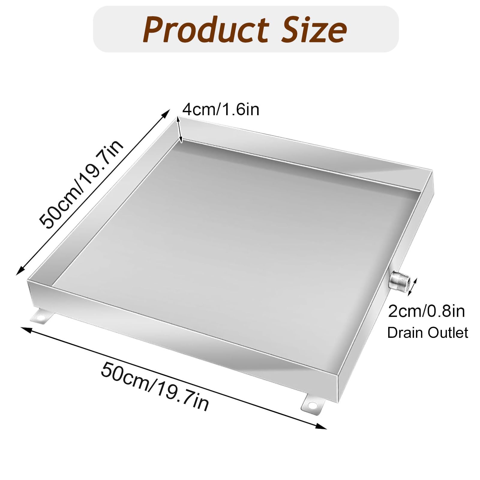 Miska odpływowa ze stali nierdzewnej 50 x 50 cm do pralki i mini dzielonego klimatyzatora, 50 x 50 cm taca ociekowa z otworem odpływowym – idealna do systemów pomp ciepła, trwała i odporna na rdzę