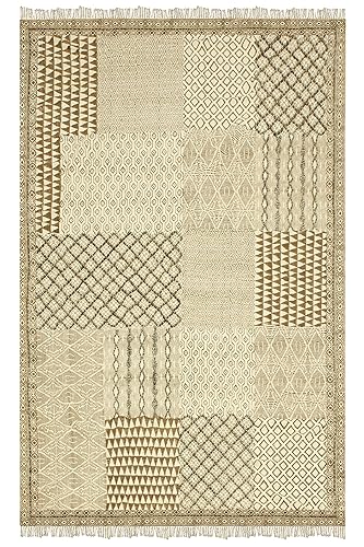 Tapis carré 2,4m marron beige géométrique Dhurrie plat salon - 2