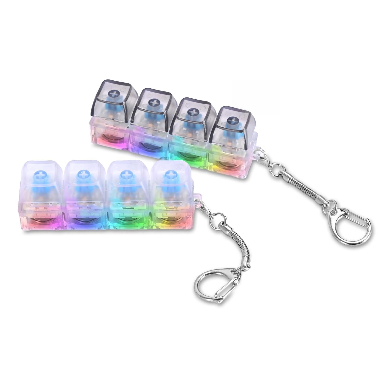 2Pcs Light Up Keyboard Fidget Toy, Funny Clicky Fidget Keyboard with Lamp, Portable Stress Relief Keyring Light-Up Clicker Stress Relief Gifts for Women Men Adults (Black + White)