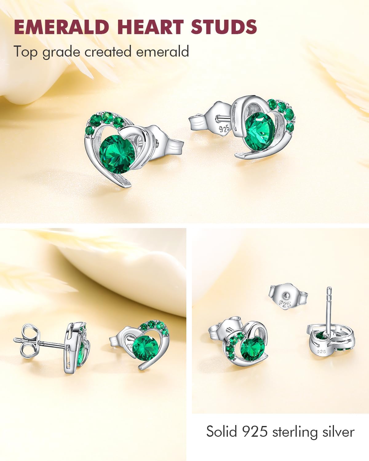 DAYBYDAY Dainty Heart Earrings for Women Hypoallergenic 925 Sterling Silver Moissanite/Ruby/Sapphire/Emerald/Aquamarine Heart Stud Earrings - Image 4