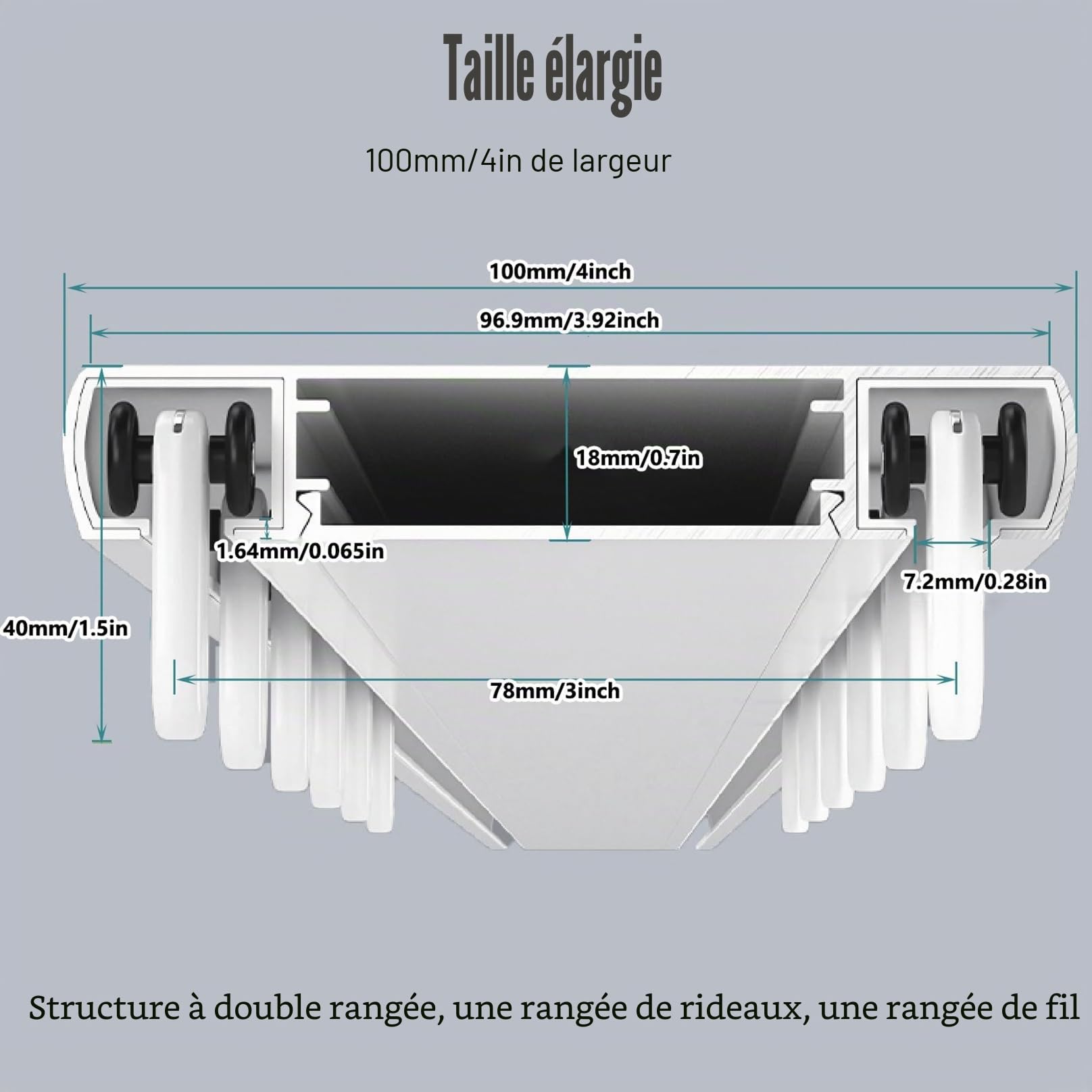 Rail rideaux plafond silencieuse à rails à double rangée, tringle a rideaux rails de rideau pour rail plafond, séparation de pièce pour salon chambre à coucher ou hôpital, facile à installer(Wit,2.5m(