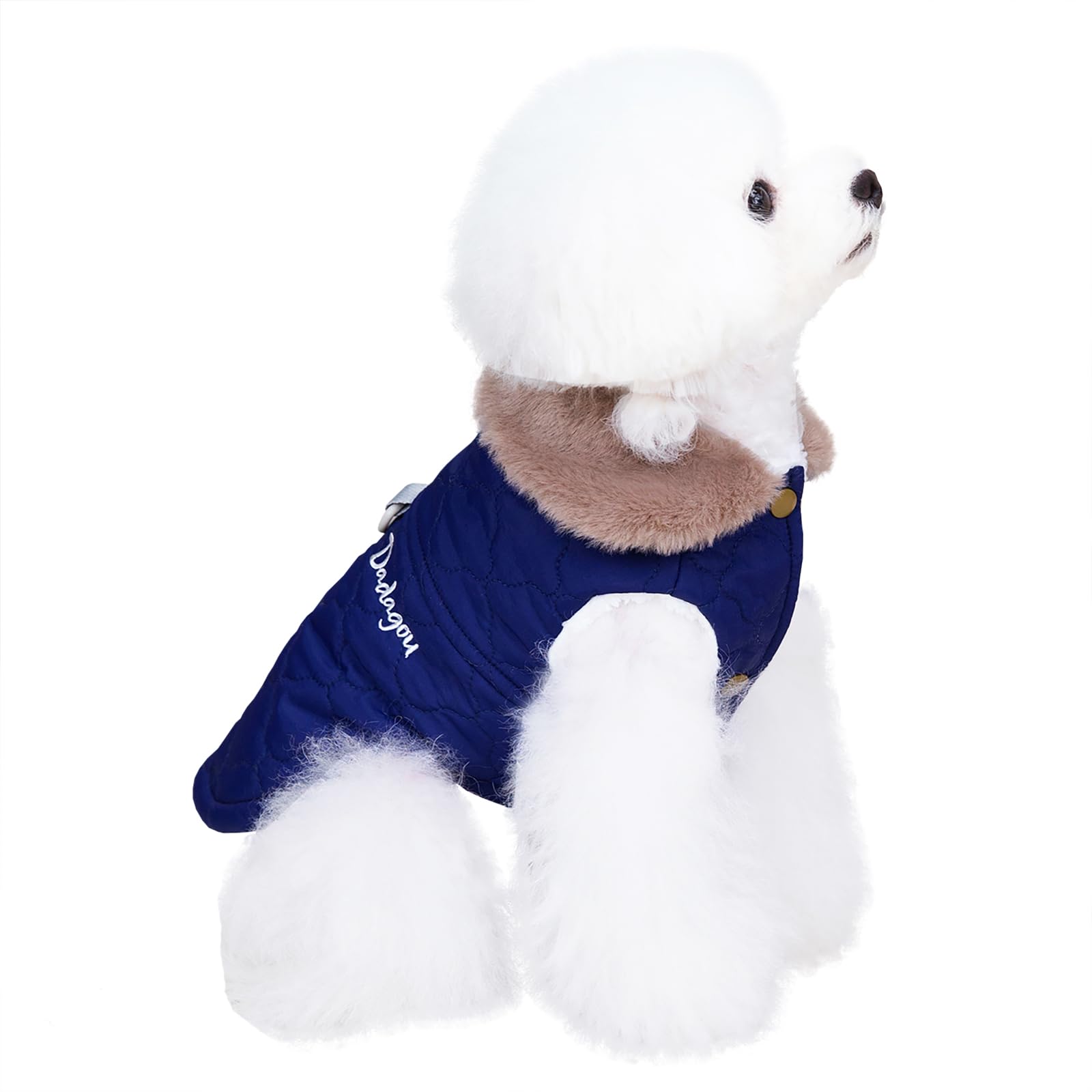 Izefia Dog Coat Cold Weather Windproof Jacket Fleece Warm Sweater Winter Thick Clothes Vest Collar Tank Top for Small Dog Medium Cat Blue XL