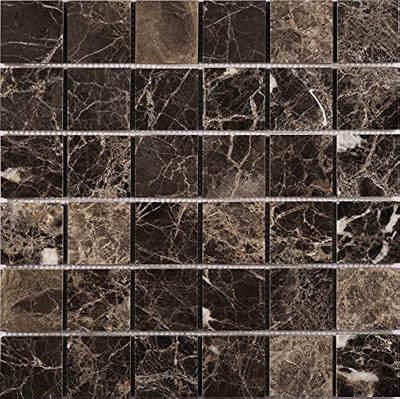 Simple Tile - 5 Sheets Marble Mosaic Tile for Kitchen Backsplash, Bathroom Shower Floor etc., "2X2 Square Collection", 2"X2" Square, 12"X12"X3/8", Polished (Set of 5 Sheets, EDMM0202 - Emperador Dark)
