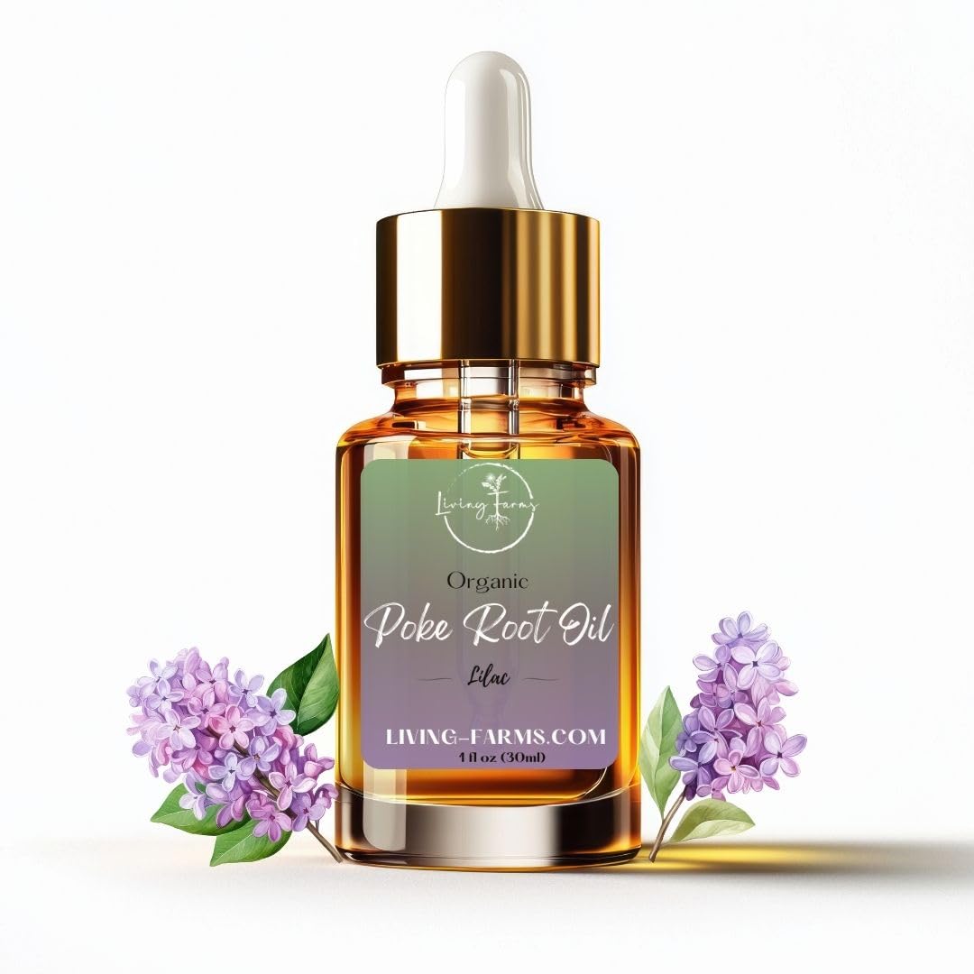 Organic Poke Root Castor Oil | Vegan Lymphatic Support | Cysts, Boils, Fibroids, Swollen Lymph Nodes, Breast & Joint | Natural Deep Tissue Massage | Made in The USA (1oz, Lilac)