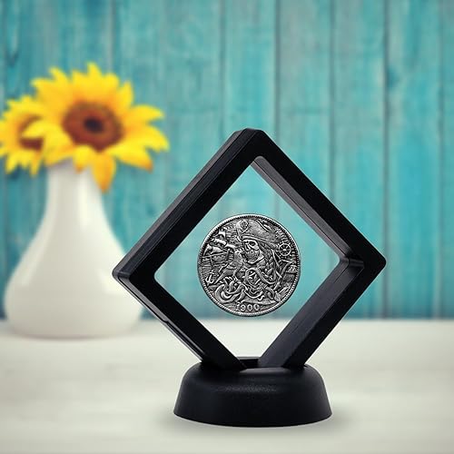 Miniatura 3 de SQEYYGI Moneda de calavera pirata Morgan Hobo chapado en plata sobre réplicas de monedas de cobre con elegante vitrina de monedas