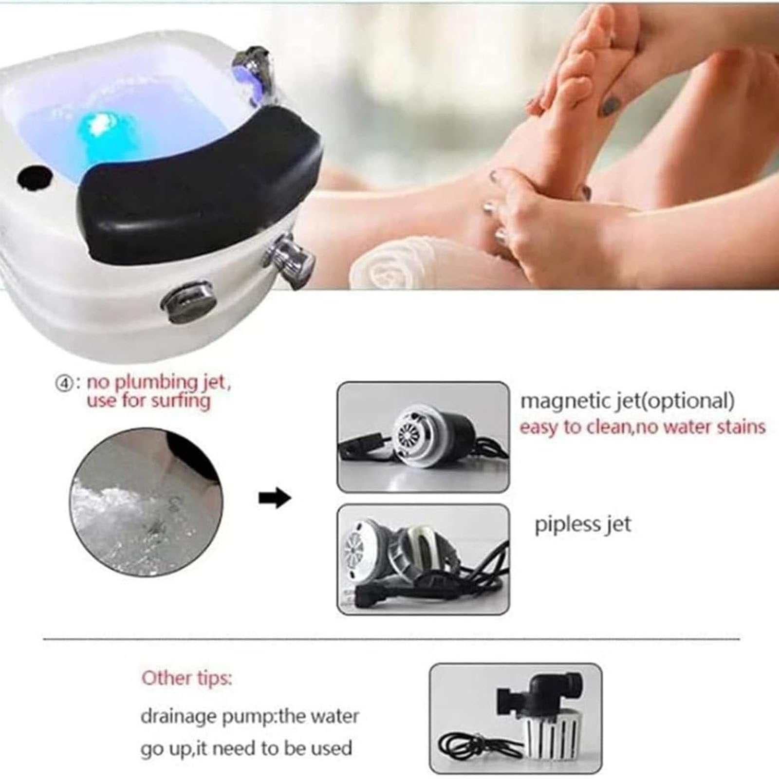 Bañera Hidromasaje Portátil para Pies Y Pedicura - Bañera De Hidromasaje Relajante para Pies con Silla Acrílica, Lavado De Ducha Y Masaje - Ideal para Uso En El Hogar Y Salón
