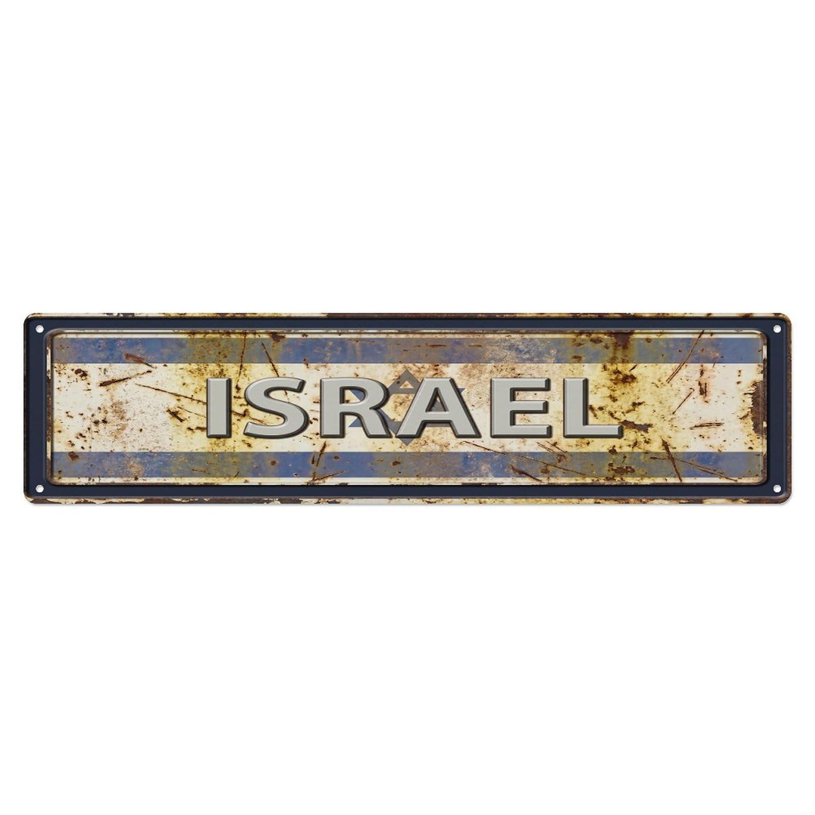 Olhnbad 4X16inch(10X40cm) Vintage Israel Flag Pattern Metal Tin Sign