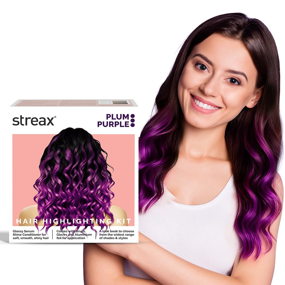Streax Hair Colour Highlight Kit | Purple, Plum - Pack of 1 | Enriched With Walnut & Argan Oil | For Women | Rich, Vibrant, Easy to Use, DIY Application