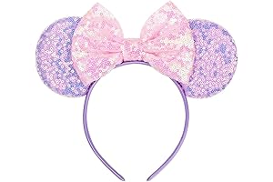 Mouse Ears Bow Headbands, Purple Minnie and Daisy Inspired Princess Headband for Women and Girls