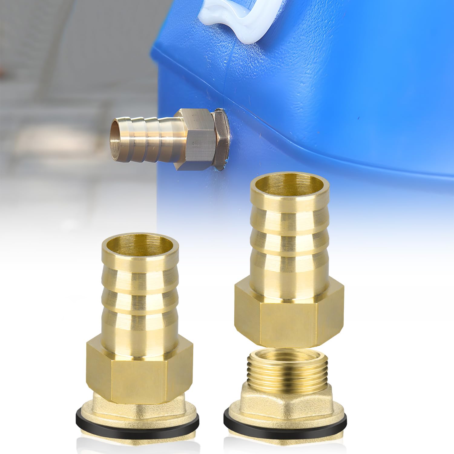 DNGH Water Butt Feed-Through 1 Inch Tank Feed-Through Brass Hose Nozzle for Rain Butt Connector Barrel Connection with Nozzle for Rain Barrel Water Tanks Cisterns