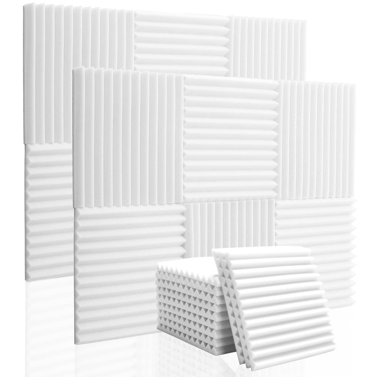 12 Pcs Sound Proofing Panels Acoustic Foam Panels - 12" X 12" X 1" Soundproofing Studio Foam Panels For Studio KTV Soundproof Treatment Paint Pads Fireproof Paper Wall Sticker White