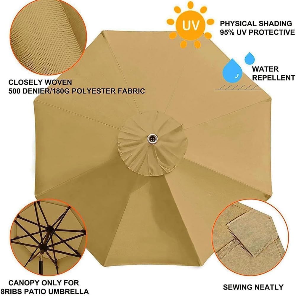 Telo di Ricambio per Ombrellone da Spiaggia e Piscina – Copertura in Tela Impermeabile per Ombrellone da Mercato, Tessuto 8 Stecche per Giardino(Beige,300cm(10ft)/6Ribs)