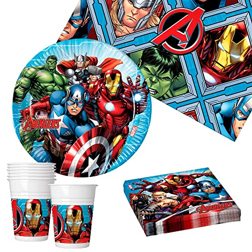 Procos - Avengers Vaisselle pour Enfants, Décoration de Super Héros pour Anniversaire, Baptême, Communion (Verres, Assiettes, Serviettes, Nappes) Jetable 8...