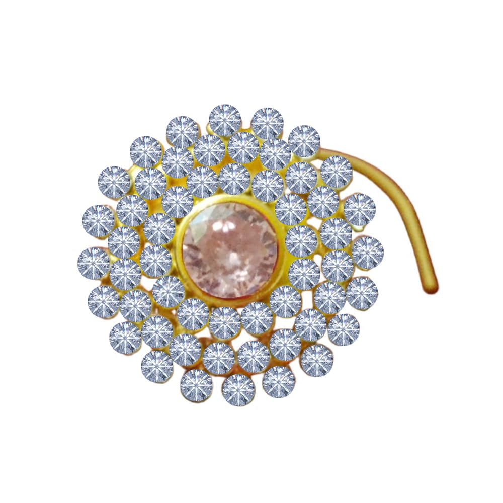 Designer Multi DIamond 55 Stone Big Precious cut stone nosering or nosepin nose jewelry for women (Light Pink)-image-33