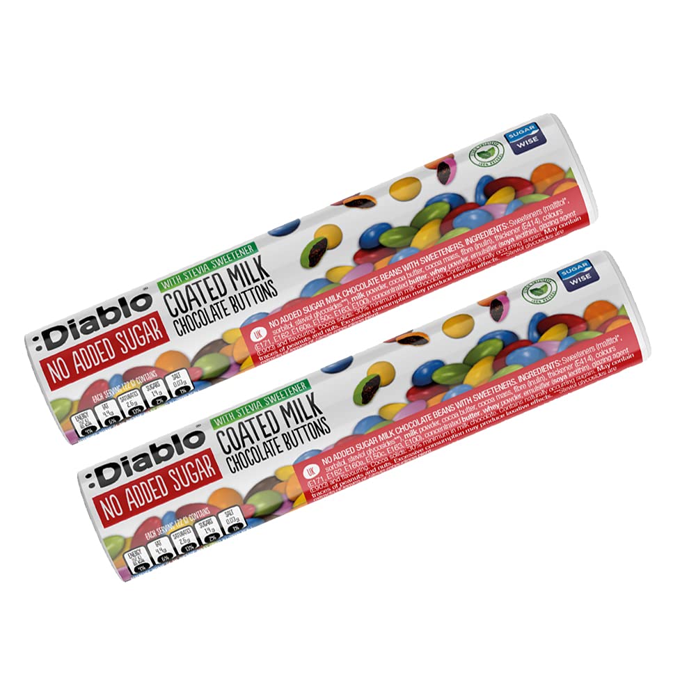 Diablo Milk Coated Chocolate Buttons | No Added Sugar | Sweetened with Stevia | Diabetic Chocolate Hamper Basket Available - Perfect for Gifting | 22g (Pack of 2)