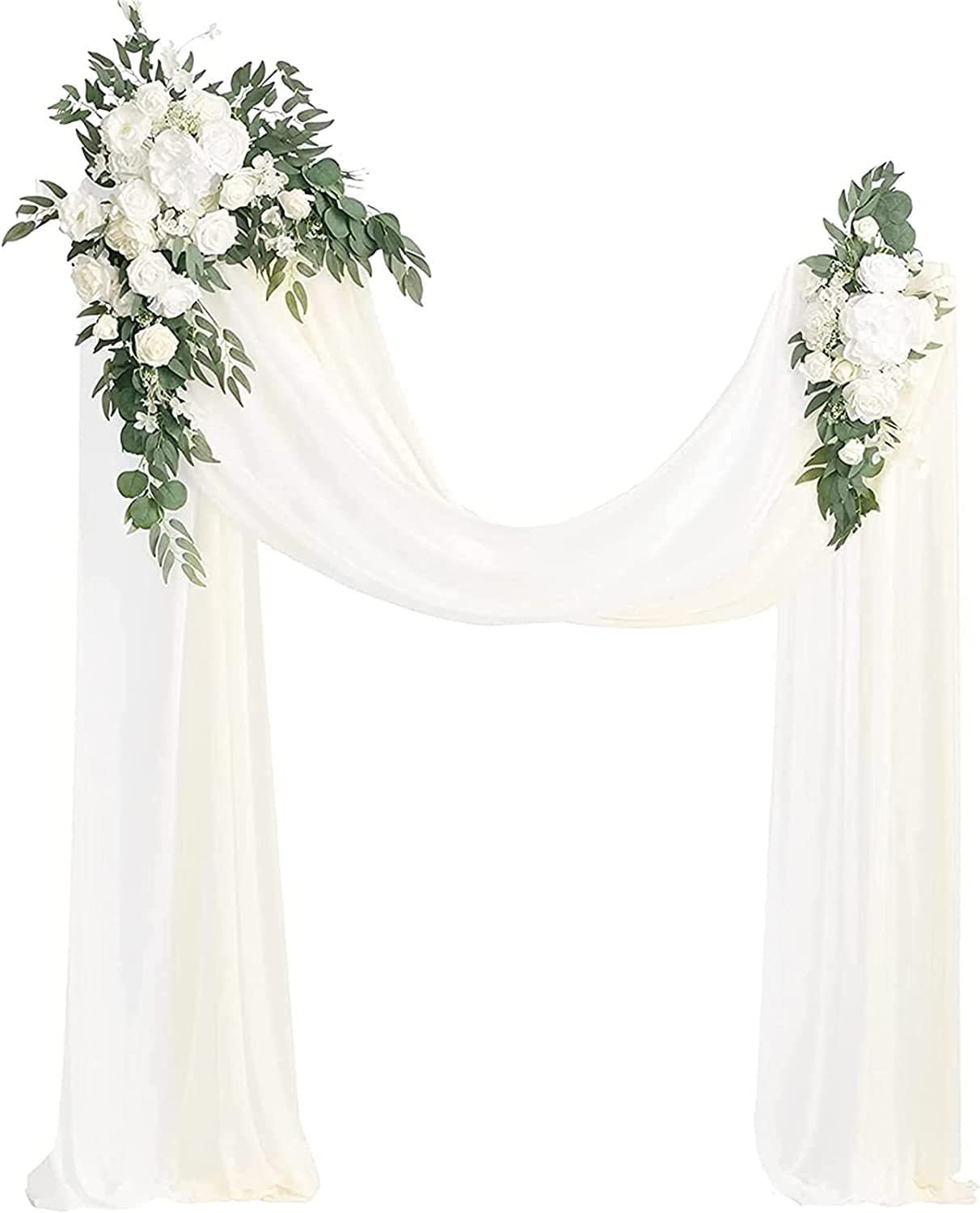 Bogenblumen mit Vorhängen-Set, 2 Stück Stoffvorhang for Hochzeitszeremonie, Blumensträuße, Empfang, Hintergrunddekoration