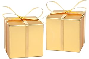 Hooqict 100 Pack Party Favor Boxes Gold Candy Boxes with Lids