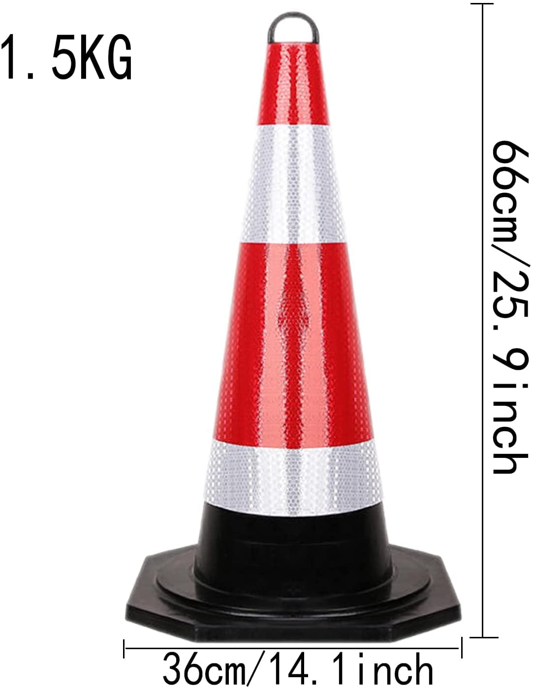 Conos de seguridad vial de goma con collares y asas reflectantes, duraderos, multiusos, color rojo, para control de accesos, estacionamiento y entrenamiento de conducción (8 unidades de 66 cm de