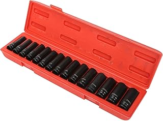smileracing 15 Pieces 1/2 Inch Drive Deep 6 Point Metric Impact Socket Set (10-24 mm), 4883 with Storage Case