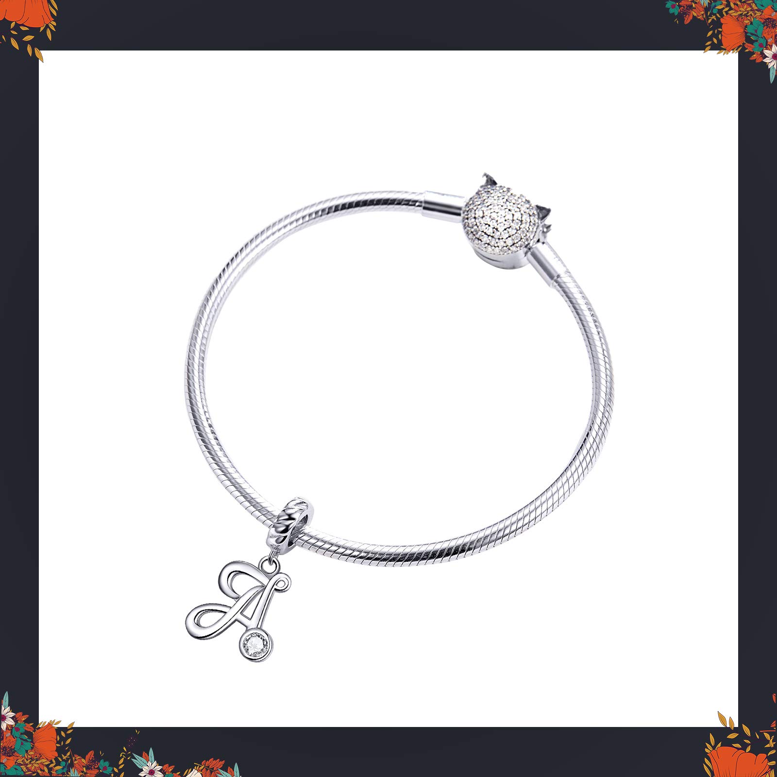 LaMenars Ciondolo con Lettera Dell'alfabeto in Argento Sterling 925 Charm Bead con A alla Z Pendente con Zirconia Cubica Compatibile con Pandora e Europei Bracciale Collane da Donna (Letter A)