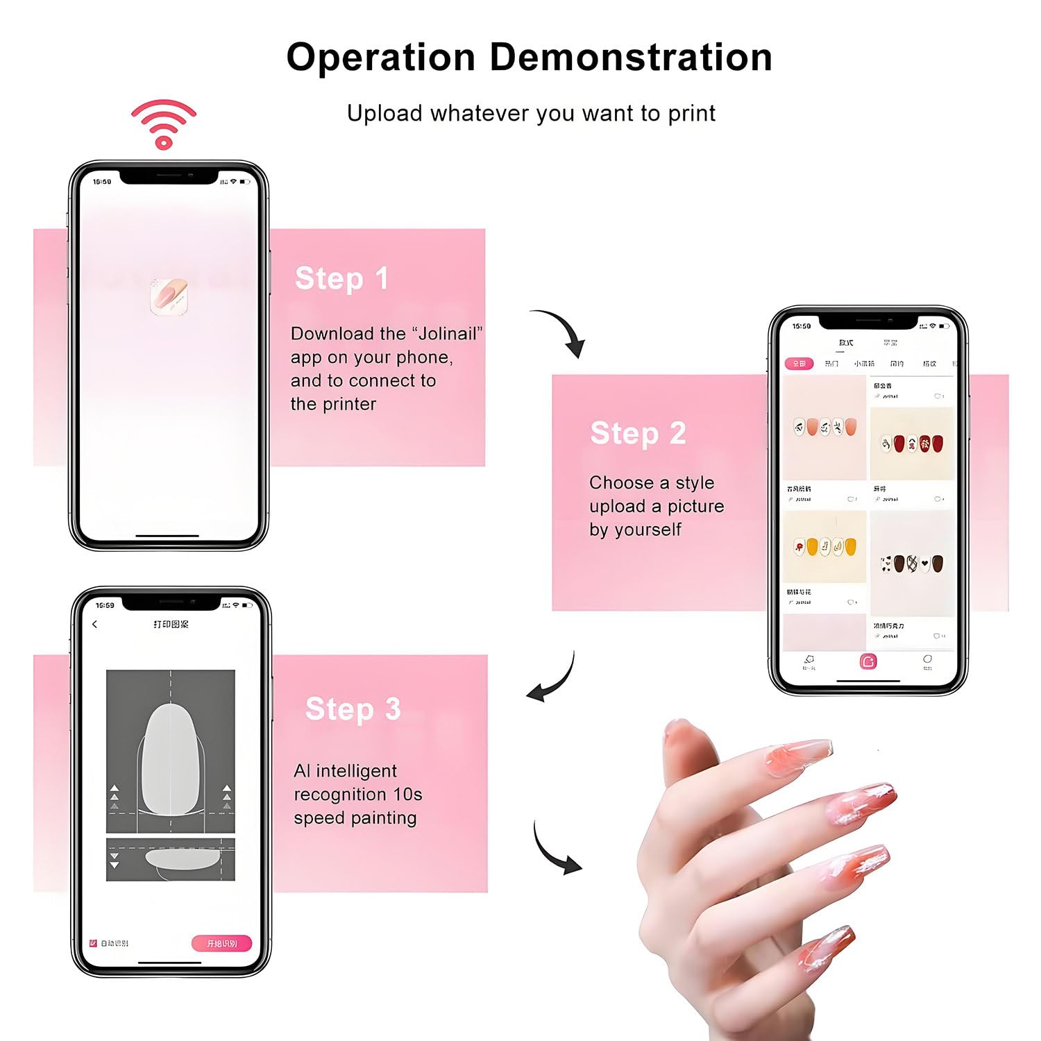 Imprimante de nail art, machine d'imprimante automatique intelligente 3D, compatible WiFi/bricolage/USB, multifonction portable et portable