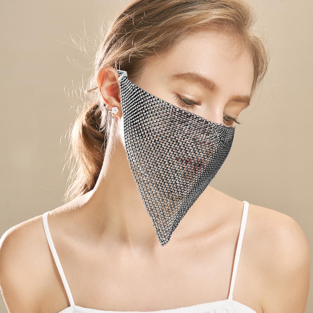 CABODYALS Black Face Chain Jewellery Triangle Rhinestone Headwear Veil Glitter Crystal Headband Tassel Facial Masquerade Alloy Chains for Women Dance Costumes Party Halloween Cosplay Accessories - Image 4