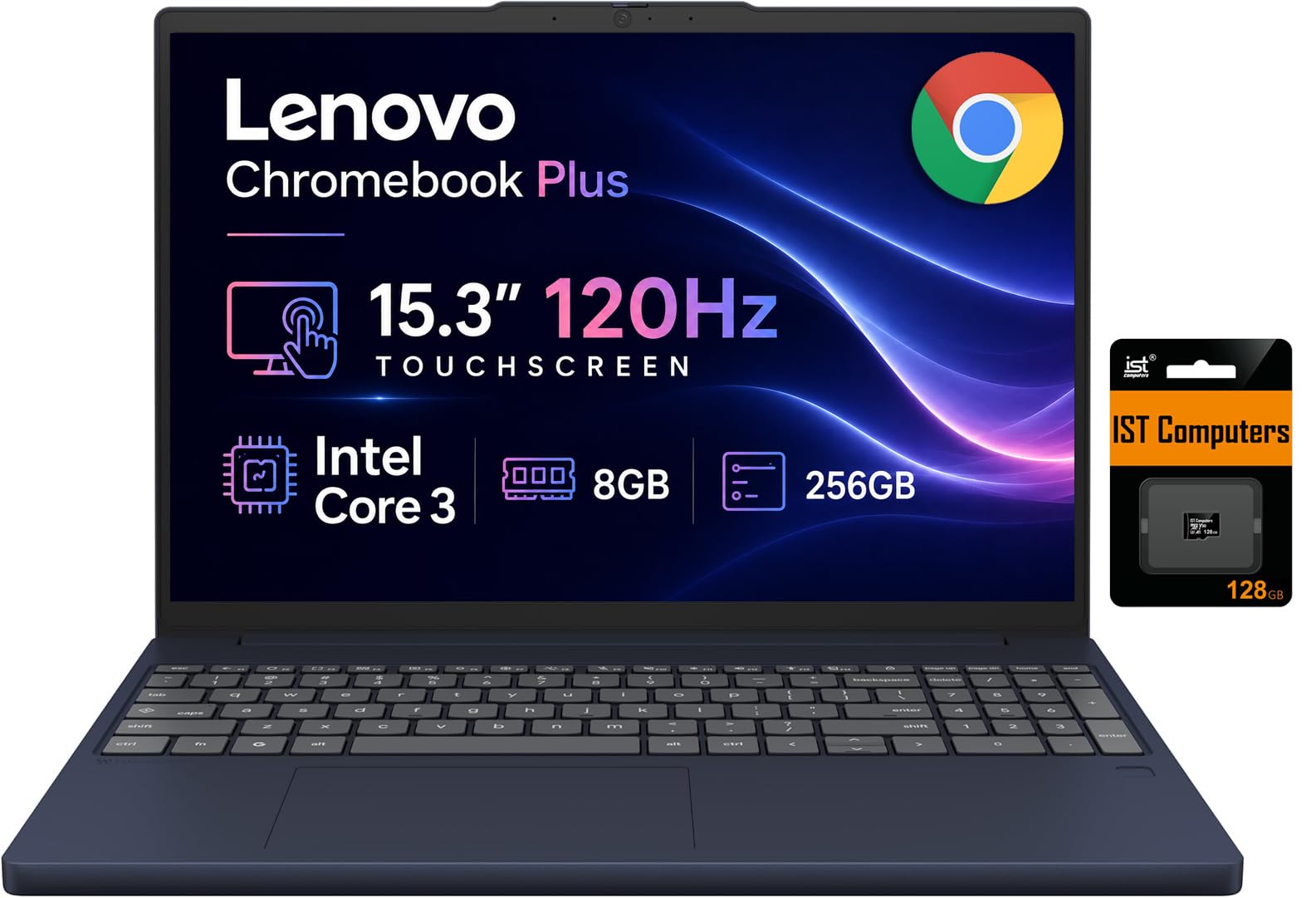 Lenovo Chromebook Plus Laptop, 15.3" 120Hz Touchscreen, Intel Core 3 N355