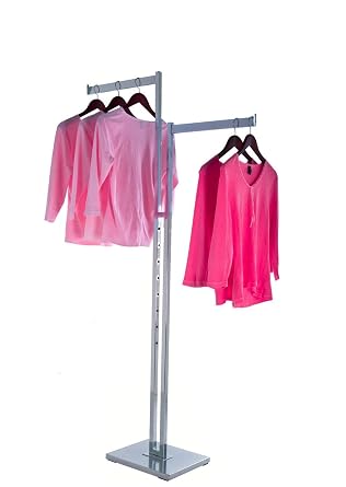 Only Garment Racks #2262 Two Way Rack with Blade Arms Only Garment Racks - Clothing Rack - Heavy Duty Chrome - 2 Way Clothes Rack, Adjustable Height Decorative Blade Arms, Perfect for Retail Clothing Store Display - 2 Rectangular Tubing Blade Arms