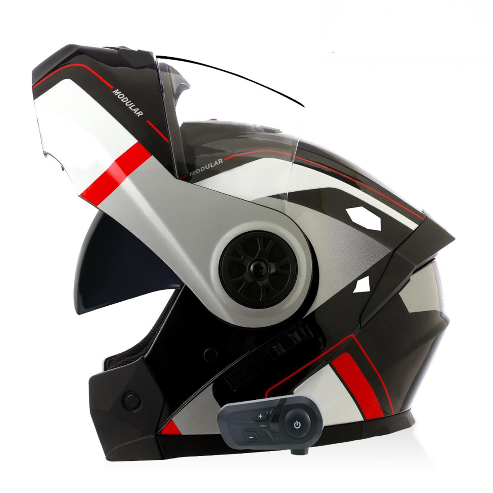 Casco Moto Modulare Integrato Bluetooth Casco da Moto Integrato Omologato ECE Doppia Visiera Caschi Moto Integrale Antivento per Adulti Uomo Donna