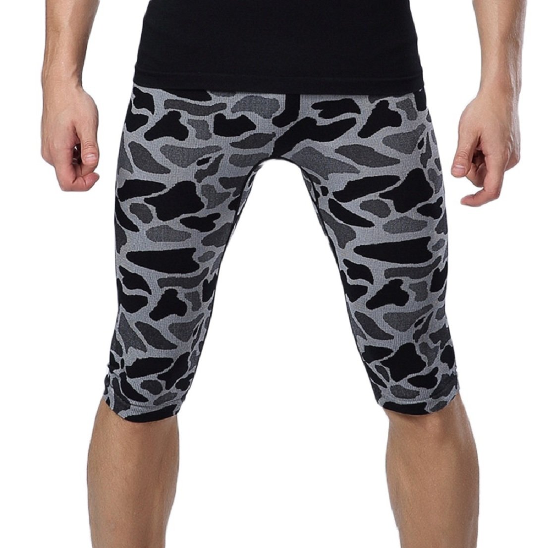 Bakerdani Men's Running Workout Tight 3/4 Compression Baselayer Capri Leggings Black