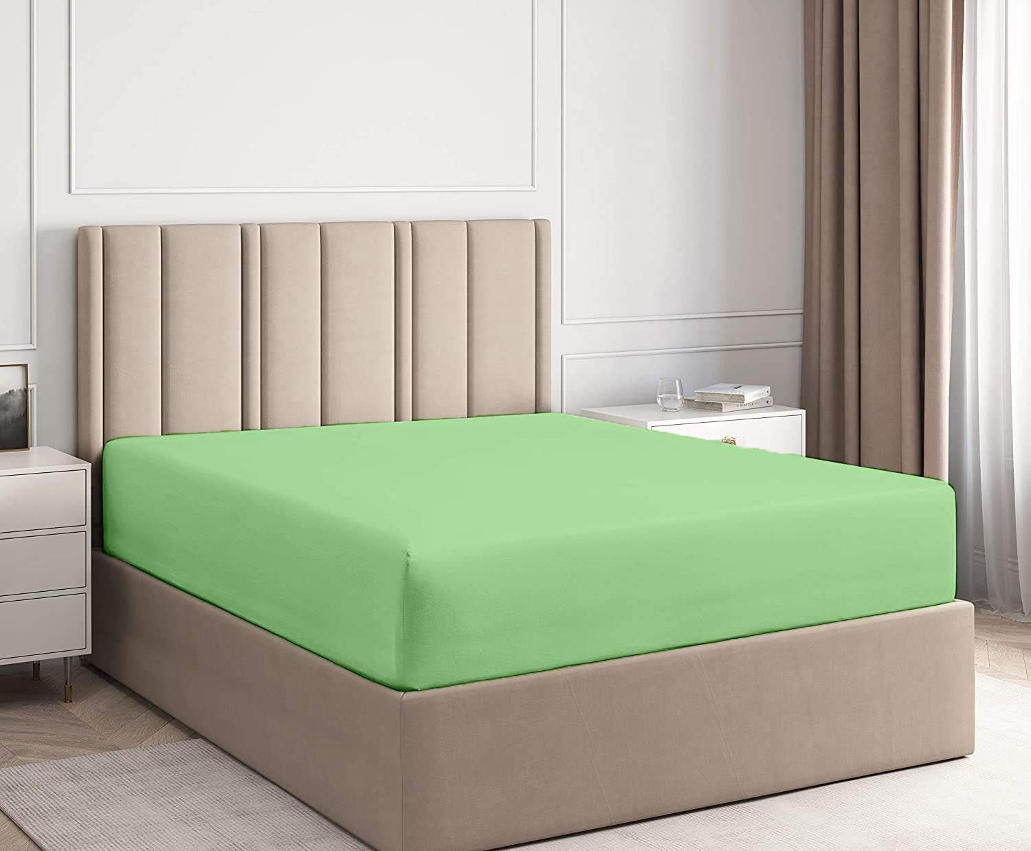 Fitted Sheet 1 Piece - 25cm Deep Pockets - Long Staple 100% Egyptian Cotton - Soft Luxury Bed Sheets with 600 Thread Count, Sage Solid, UK King Size.