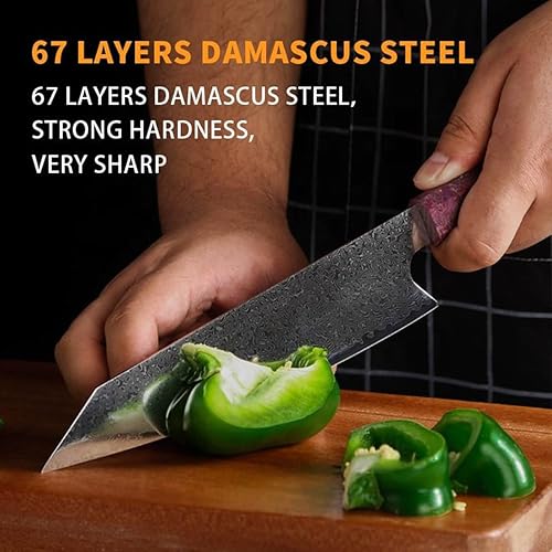 Miniatura 3 de Juego de 8 cuchillos de chef de Damasco para chefs profesionales, acero inoxidable de alto carbono con mango de madera estabilizador, diseño de