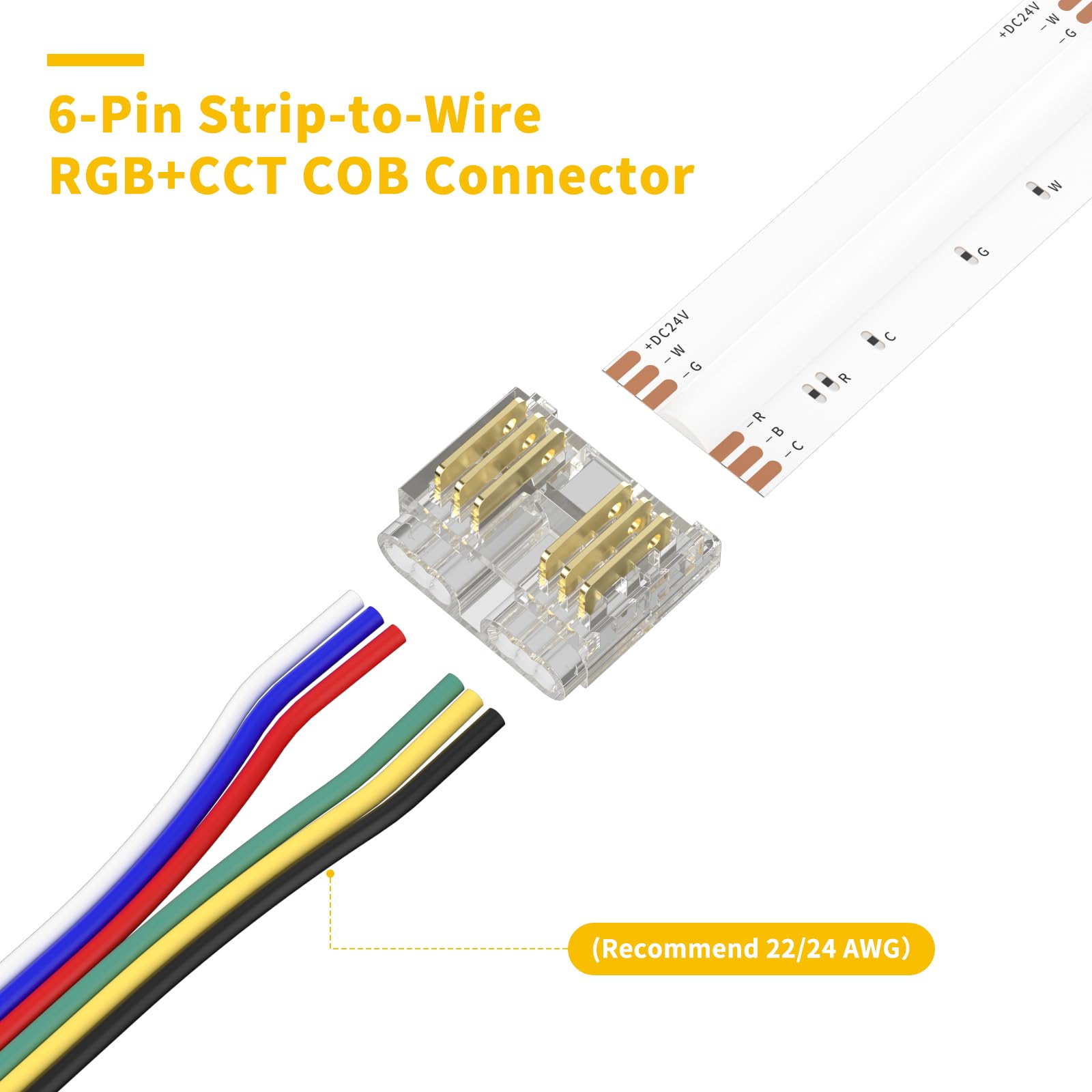 PAUTIX 12mm Connectors for RGB+CCT COB LED Strip Light,6-Pin