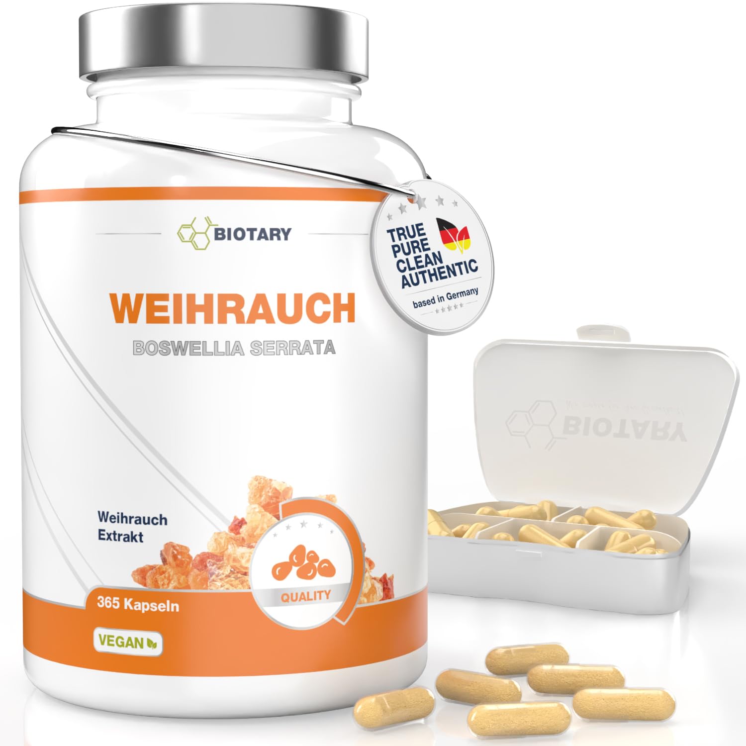Weihrauch Extrakt 365 Kapseln 940 mg pro Tagesportion aus 100% indischem Boswellia Serrata 85% Boswelliasäure inklusive Pillenbox 6 Monate Vorrat 100% vegan reine Rezeptur geprüfte Qualität