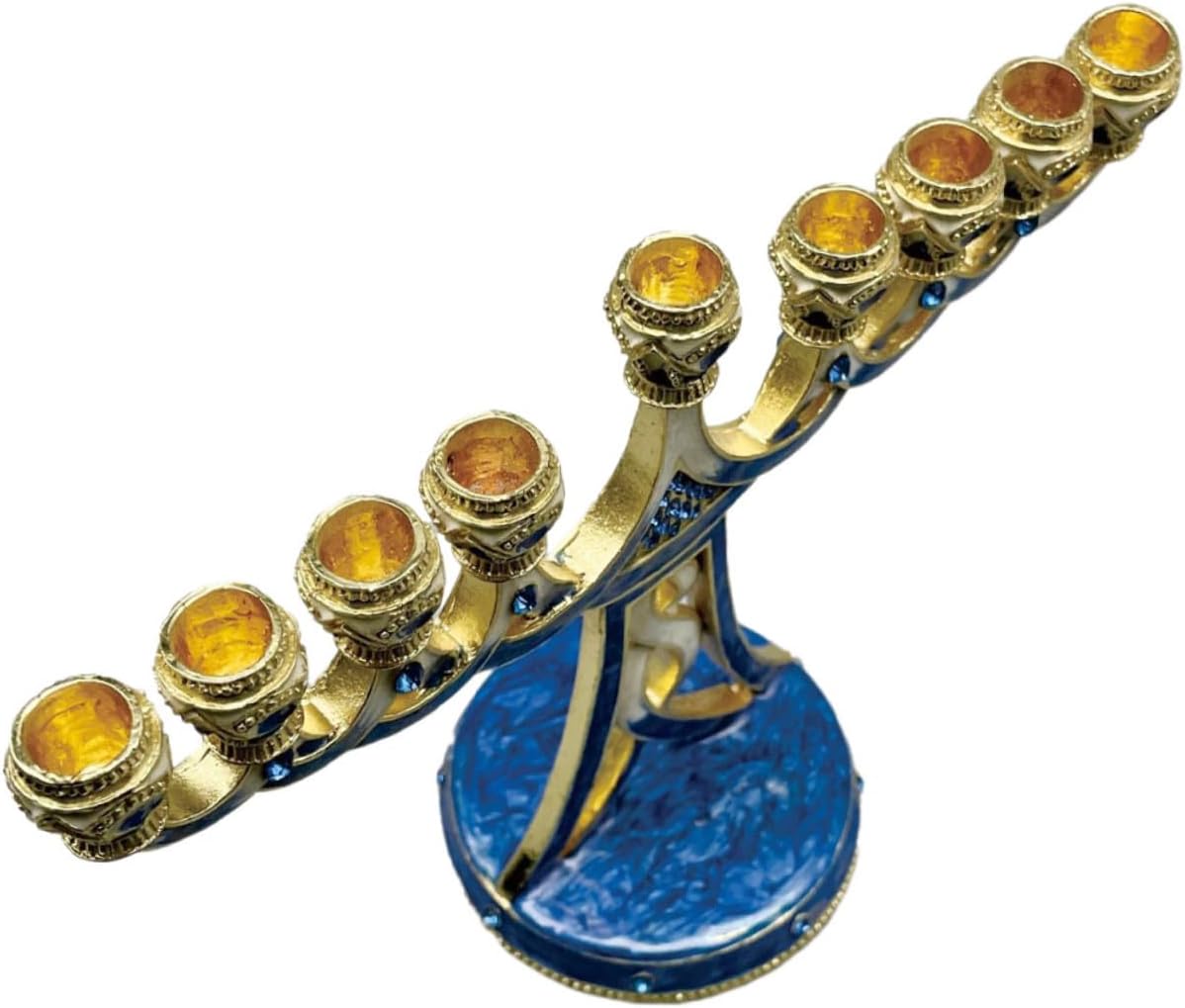 Vintage Hanukkah Candle Holder Menorah Pentacle Design Candlestick for Jewish Festival Decor Elegant Enamel Finish Religious Ceremony Centerpiece for Home and Party
