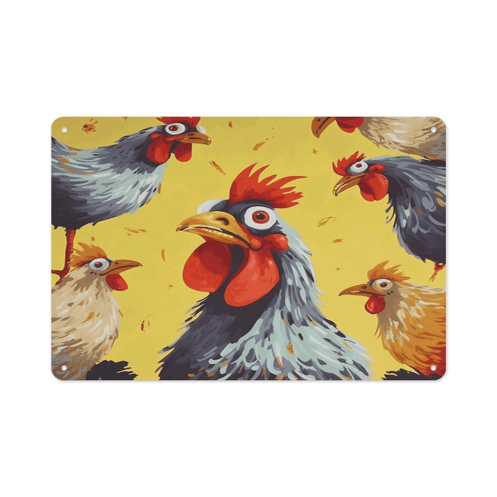 VstaDank Vintage Metal Sign Sublimation Aluminum Art Chicken Painting Plaque Sign Weatherproof Art Decorative Wall Plate Boho Aluminum Wall Hanging Decor Retro Poster Plaque 8x12in