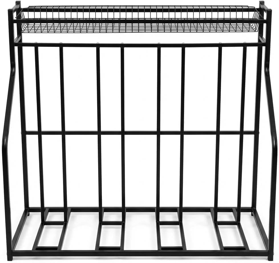 Adjustable 4-Bike Indoor Rack with Storage Basket, Heavy-Duty Stainless Steel Garage Organizer for All Bike Types