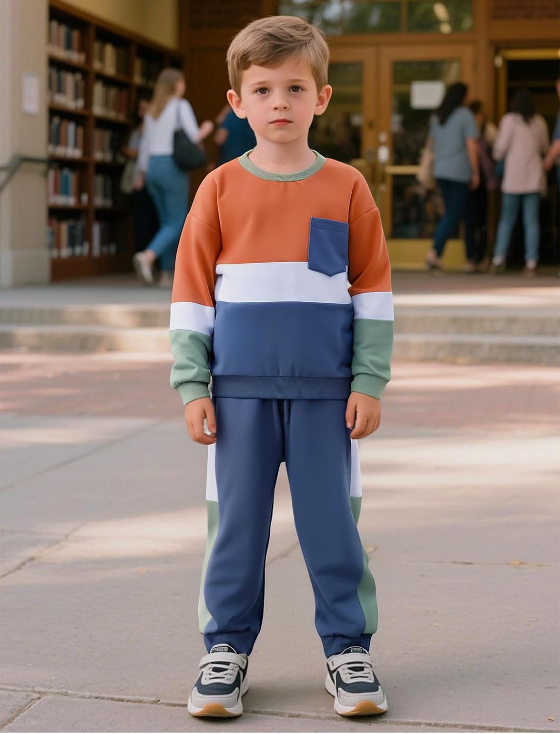 Toddler Boy Clothes Color-Block Long Sleeve Sweatshirt and Pant Outfits Kids 2Pcs Fall Clothing Set - Image 4