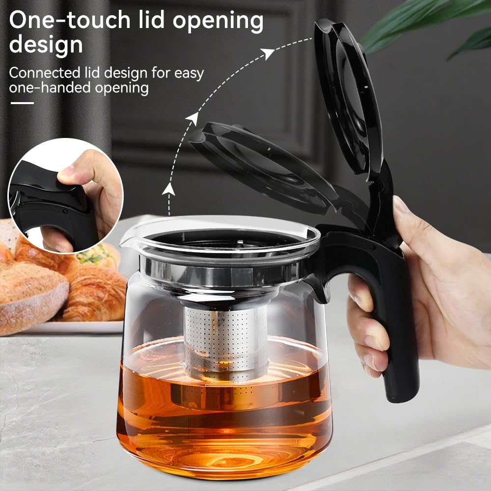 Tetera de Cristal para Infusiones de 1,5l Tetera de Vidrio con Infusor y Mango Resistente al Calor Tetera de Cristal para Vitrocerámica Jarra de Cristal para Hacer Infusiones de Té Flores